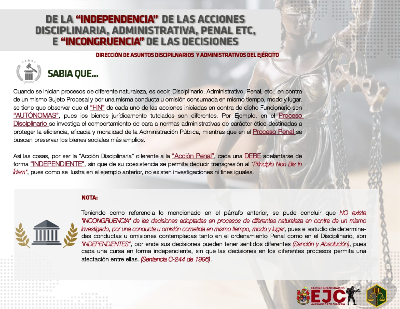 3. De la independencia de las acciones disciplinarias, penal etc., e incongruencia de las decisiones
