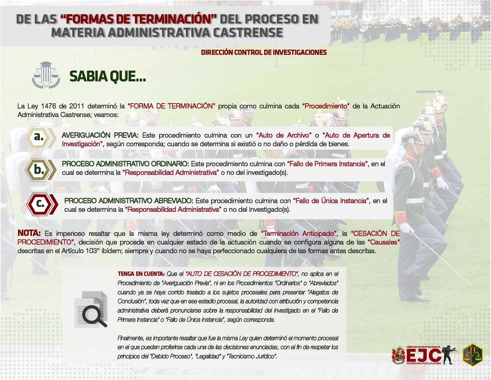 17. De las formas de terminación en el proceso en materia administrativa castrense
