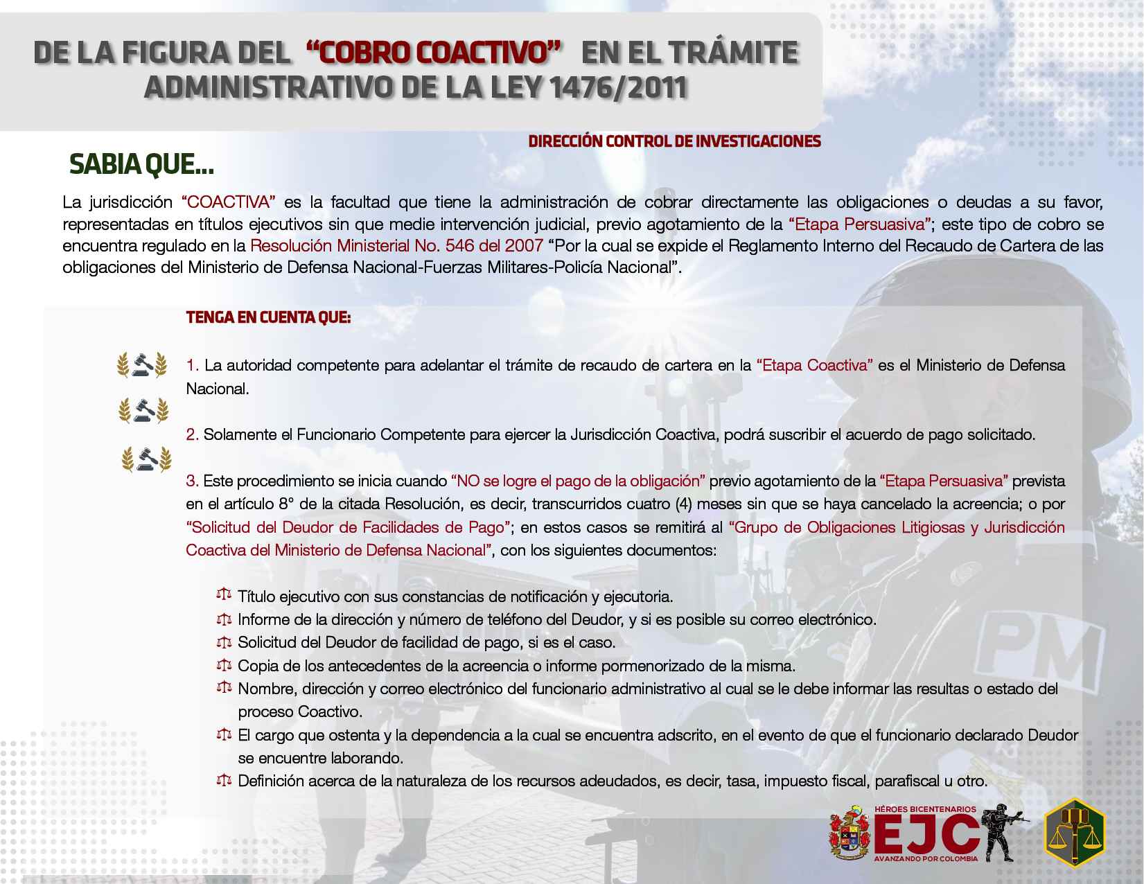 24. De la figura del cobro coactivo en el trámite administrativo de la ley 1476 de 2011