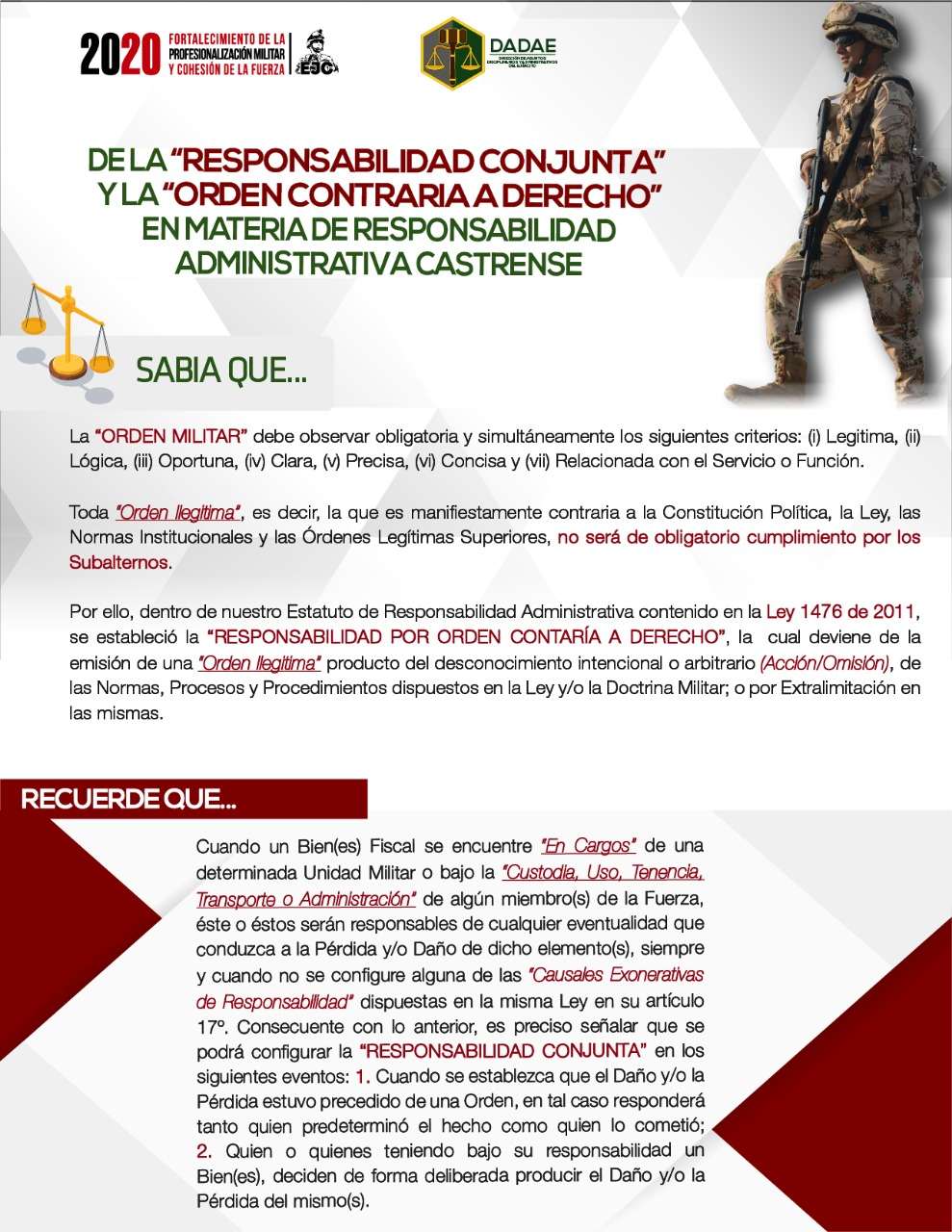 38. De la responsabilidad conjunta y la orden contraria a derecho en materia de responsabilidad administrativa castrense