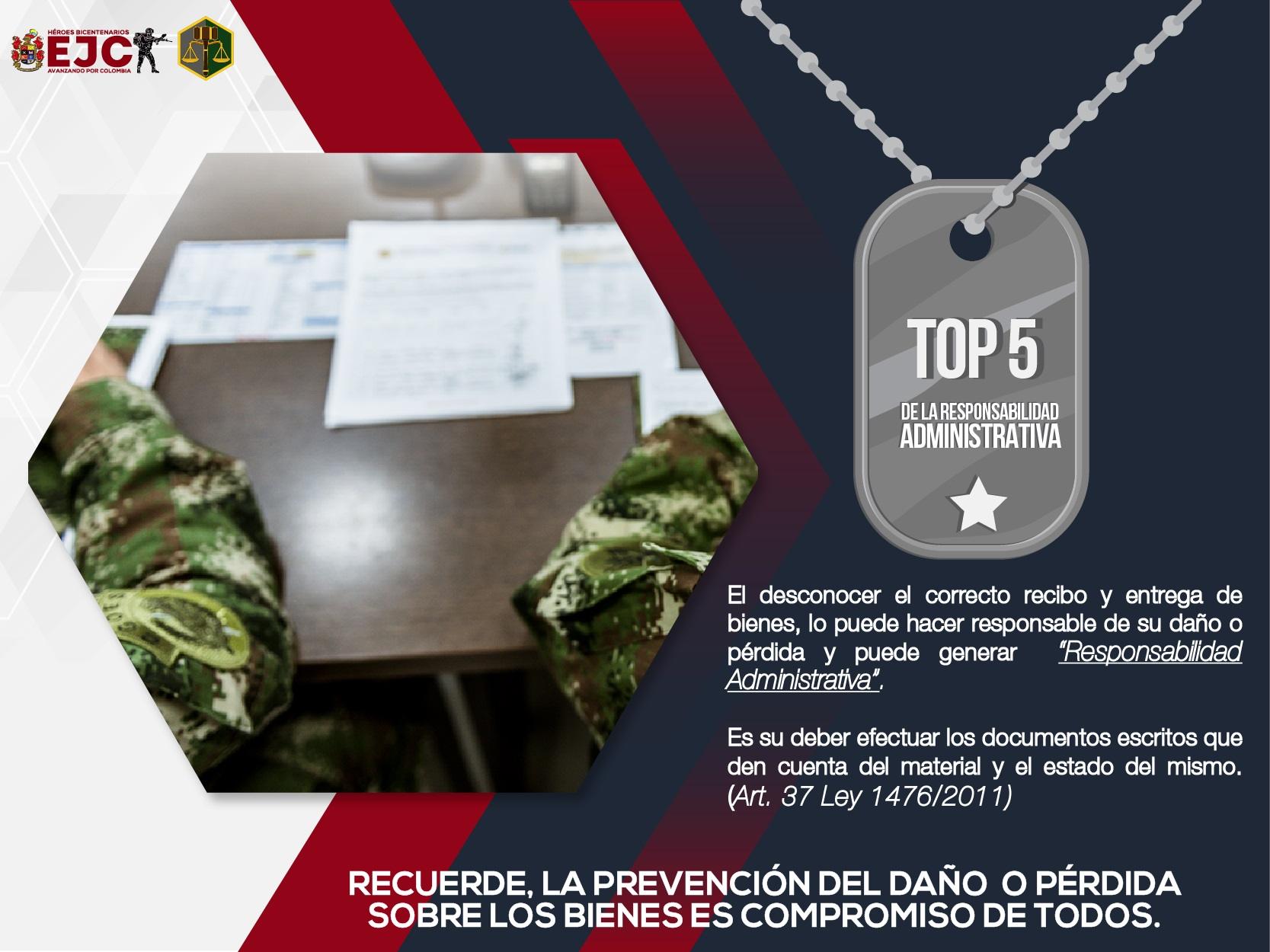 6. Top 5 Desconocimiento en el correcto recibo y entrega de los bienes