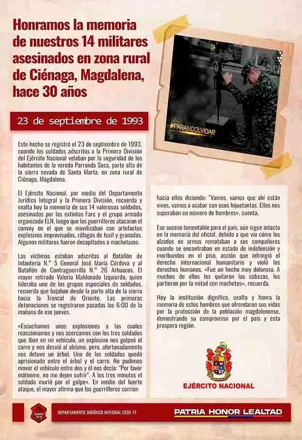 Honrramos la memoria de nuestros 14 Militares asesinados hace 30 años